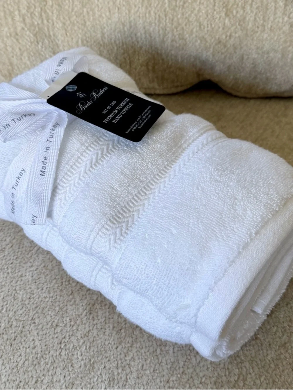 Brooks Brothers White Premium Turkish Hand Towels - Set of 2